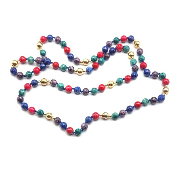 Glass Multi Colored Beads With Gold Bed Accent - 32" - Picture 1 of 3